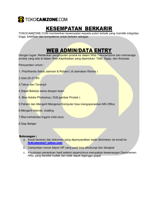 Lowongan Kerja Admin - Data Entry